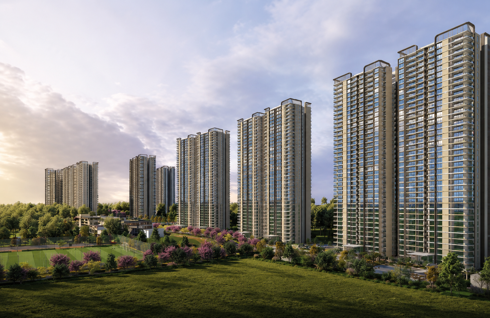 Artist's impression of Nambiar District 25 towers and sports grounds